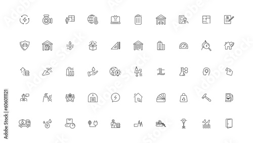 Energy and industry linear icons collection. Energy and industry line icons set. Vector illustrator.