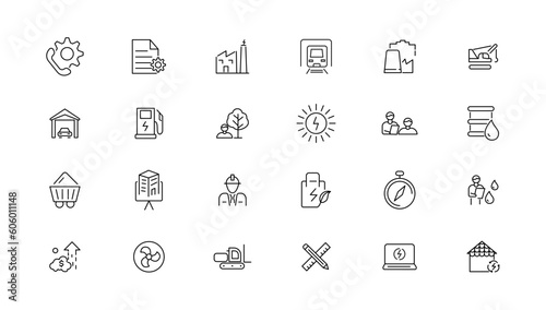 Energy and industry linear icons collection. Energy and industry line icons set. Vector illustrator.