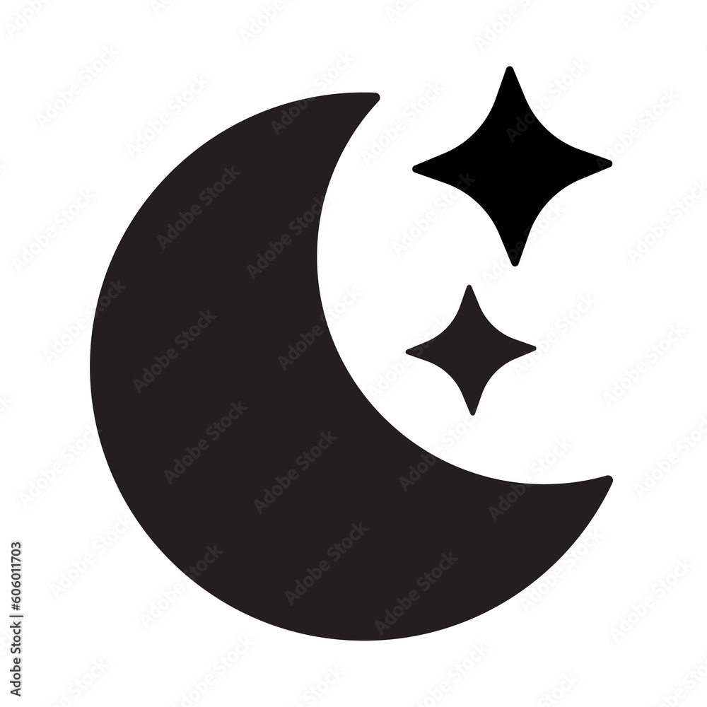 Crescent moon with stars icon on white background. Night icon. Crescent moon icon. Minimalist style. Crescent moon with stars icon on white background. Night icon. Crescent moon icon. Minimalist style.