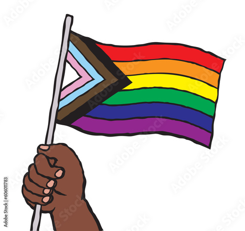 Vector illustration of a hand holding a rainbow flag