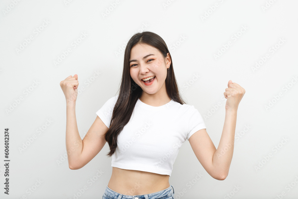 Model asian woman is emotional happy and excited to receive the prize Model asian woman is emotional happy and excited to receive the prize