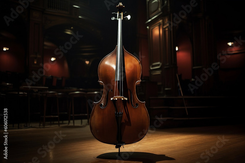 Serenade of Strings: Double Bass in a Majestic Concert Hall. AI generated