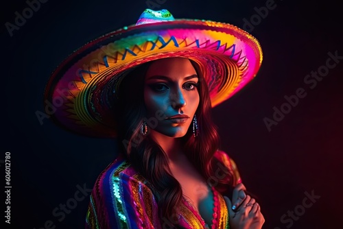 Cinco de Mayo female dancer in neon light