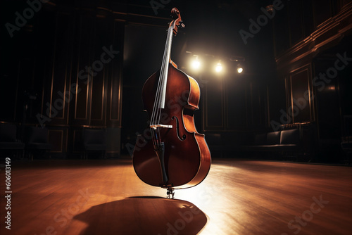 Serenade of Strings: Double Bass in a Majestic Concert Hall. AI generated