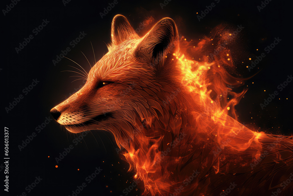 A red fantasy fire fox, generative AI