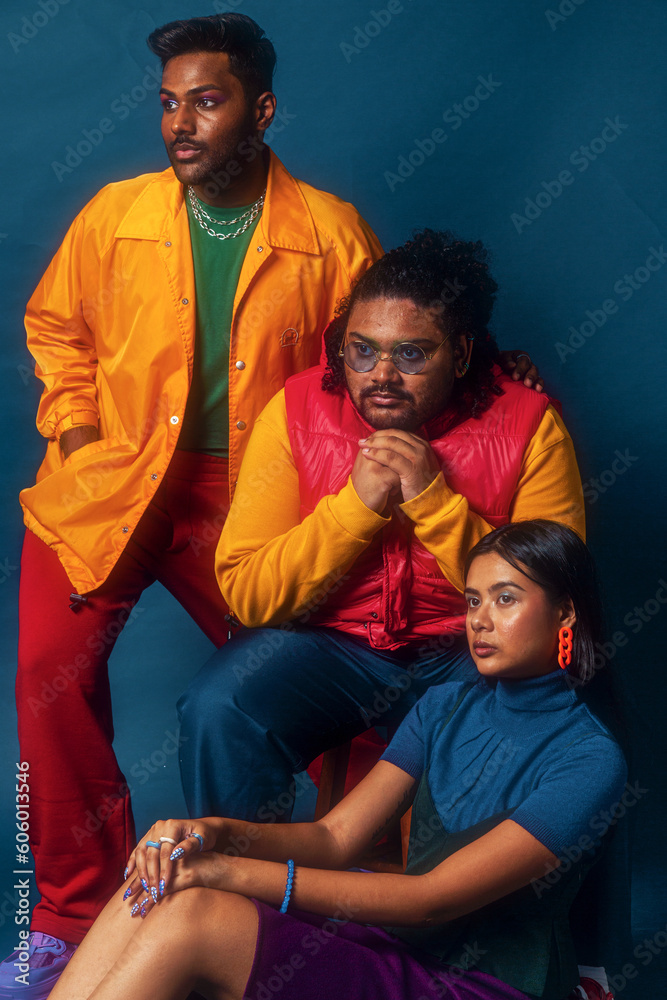 Obraz premium Trio fashion colour blocked studio portrait