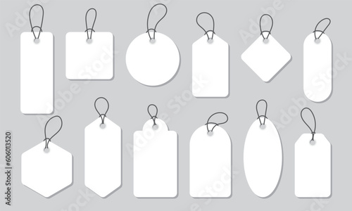 Blank white paper price tags or gift tags in different shapes. Price tag collection. Paper labels set. Set of sale tags and labels. Vector illustration