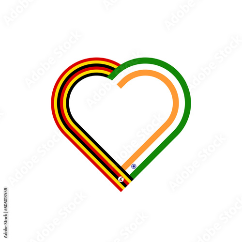 unity concept. heart ribbon icon of ugandan and indian flags. vector illustration isolated on white background