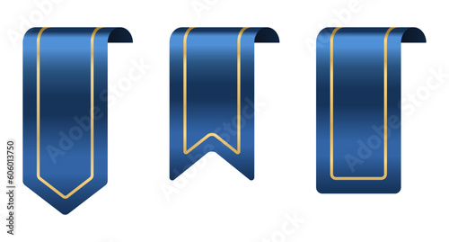 Silk blue ribbons banner. Glossy silky ribbon. Satin blank banners collection. Set of ribbon. Vector illustration
