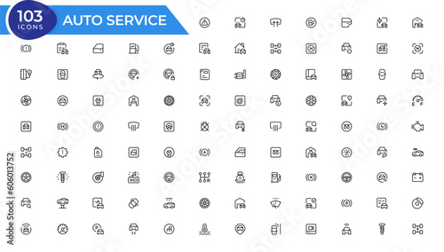 Auto service, car repair icon set. Car service and garage.  repair, maintenance, inspection, parts, units, elements.