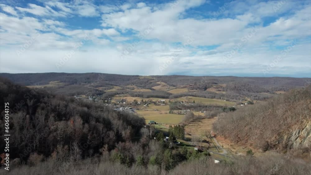 Drone view through mountains and fields Drone view through mountains and fields