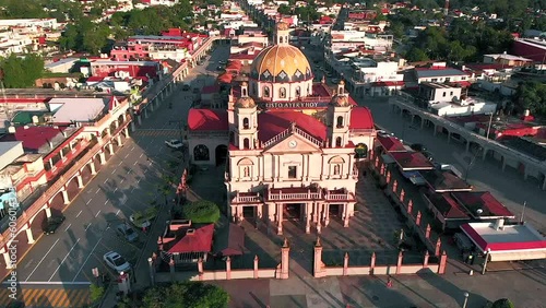 Spinning drone view of the cathedral in Jalpa de Mendez in the daytime photo