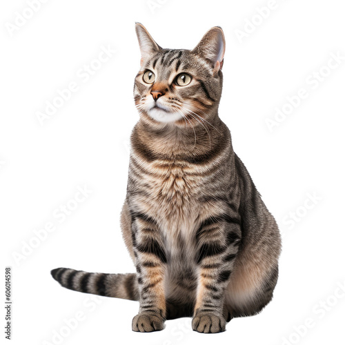 a Calico cat sitting, full body as an isolated and transparent PNG in a Pet-themed, photorealistic illustration. Generative ai