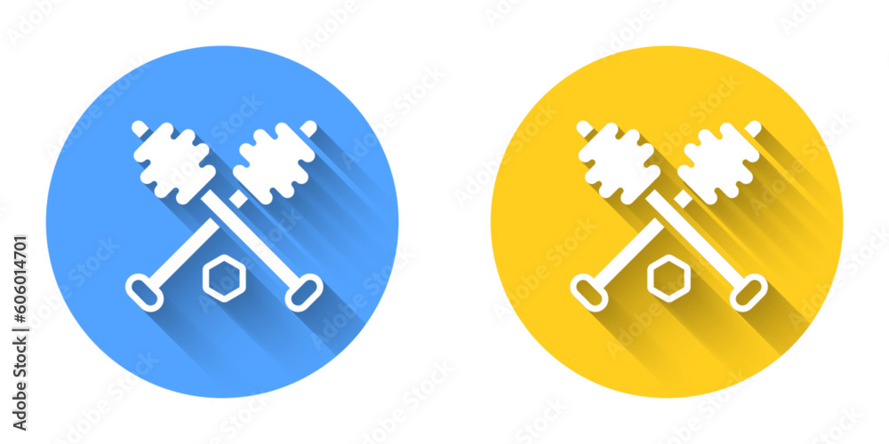 White Honey dipper stick icon isolated with long shadow background. Honey ladle. Circle button. Vector White Honey dipper stick icon isolated with long shadow background. Honey ladle. Circle button. Vector