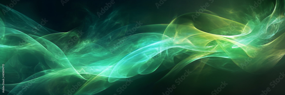 Fototapeta premium abstract flow of green light in waves for texture elements as background against black symbolic for renewable energy