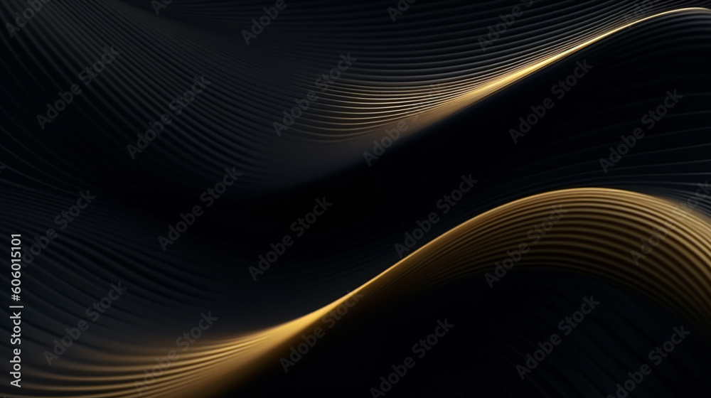 Beautiful abstract, black waves with golden lines forming a luxury background with 3D effect Beautiful abstract, black waves with golden lines forming a luxury background with 3D effect
