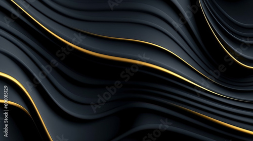 Beautiful abstract, black waves with golden lines forming a luxury background with 3D effect 
