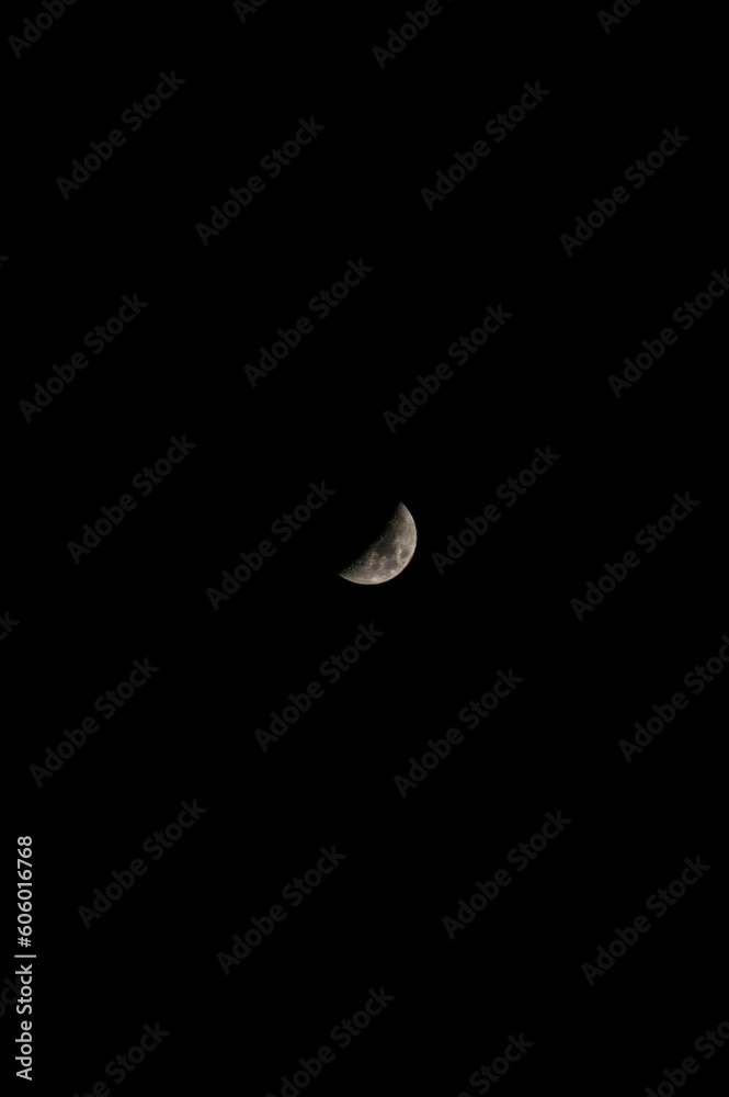 Vertical scenic shot of a crescent moon in dark space, backgrounds and wallpapers Vertical scenic shot of a crescent moon in dark space, backgrounds and wallpapers