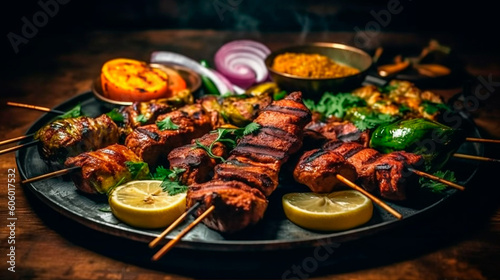 Taste of India: A Flavorful Platter of Tandoori Delicacies. Generative AI.