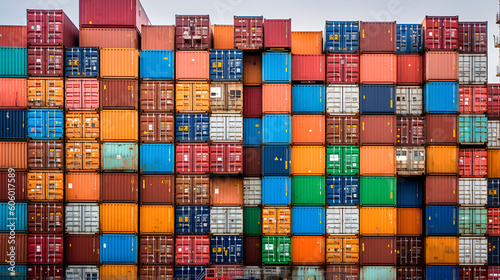 multicolored containers at a port for advertising and background Generative AI