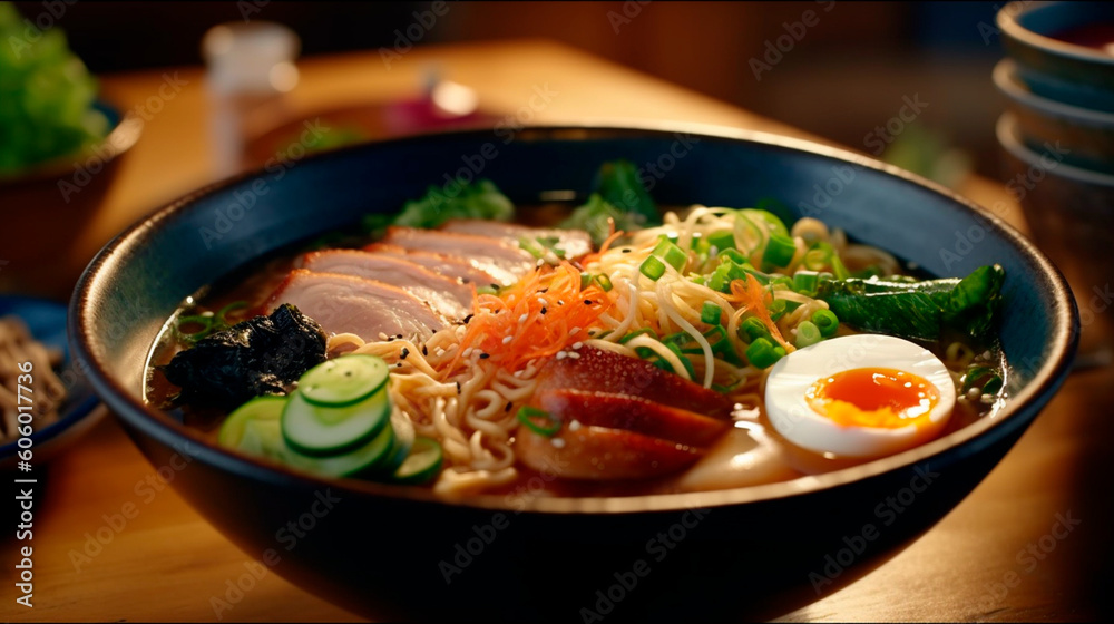 Steaming Ramen Bowl of Savory Goodness. Generative AI. Steaming Ramen Bowl of Savory Goodness. Generative AI.