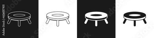 Set Jumping trampoline icon isolated on black and white background. Vector