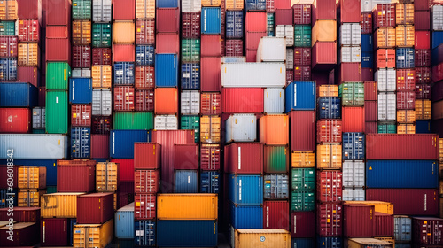 multicolored containers at a port for advertising and background Generative AI photo