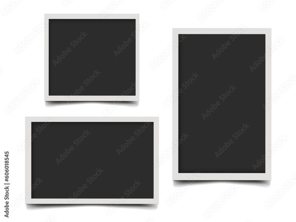 Set of realistic photo frames mockup with shadows. Square, portrait and landscape photo frames. Photo template vector illustration Set of realistic photo frames mockup with shadows. Square, portrait and landscape photo frames. Photo template vector illustration
