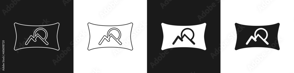 Set Wide angle picture icon isolated on black and white background. Panorama view. Vector Set Wide angle picture icon isolated on black and white background. Panorama view. Vector