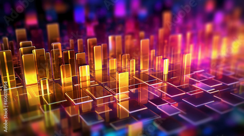 An abstract unfocus image inspired in neon lights and gold. AI generative