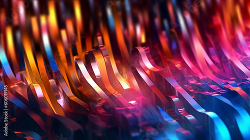 An abstract unfocus image inspired in neon lights and gold. AI generative