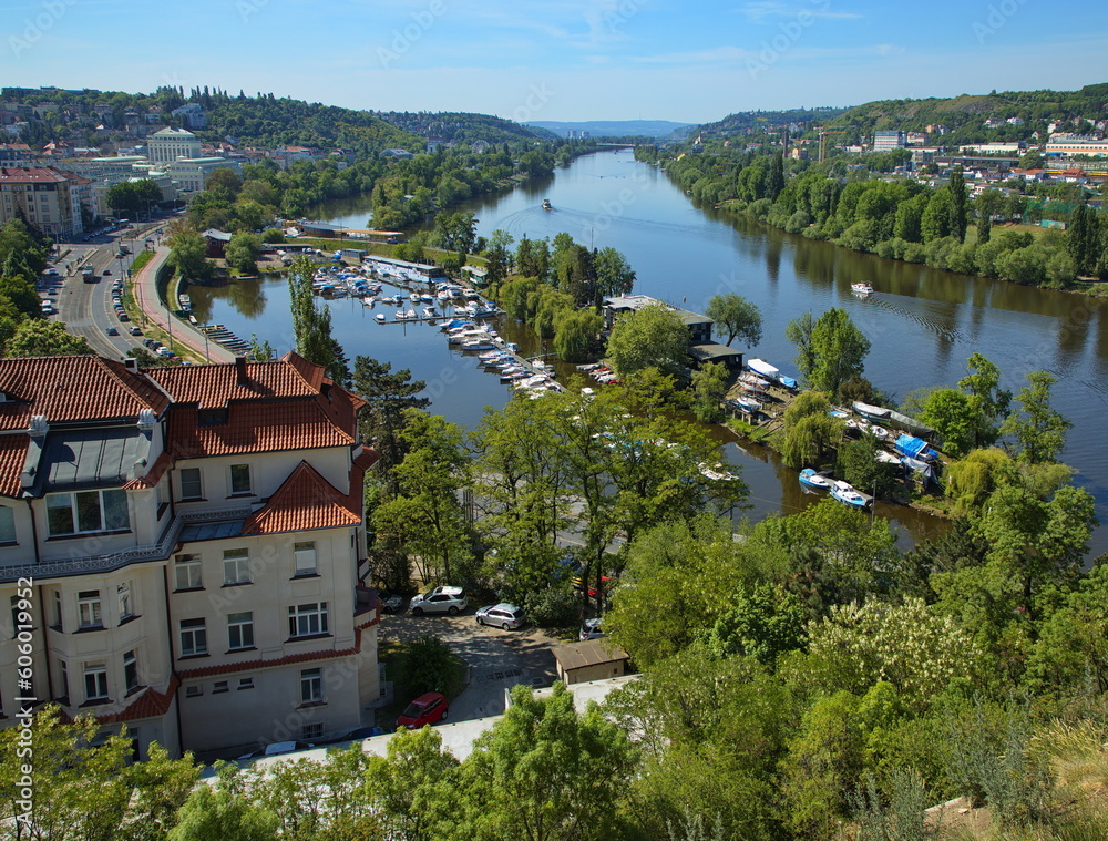 View of river Vltava from Vysehrad in Prague,Czech republic,Europe
