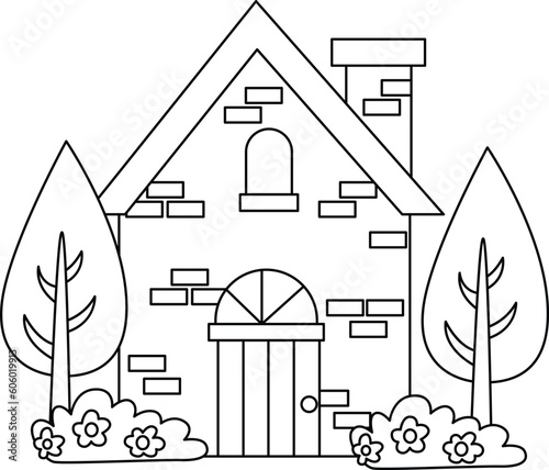 a vector of a brick house  in black and white coloring