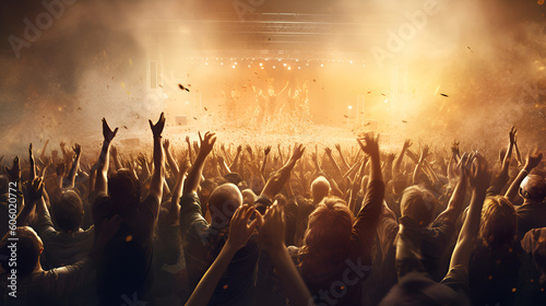 cheering crowd at a rock concert background Generative AI