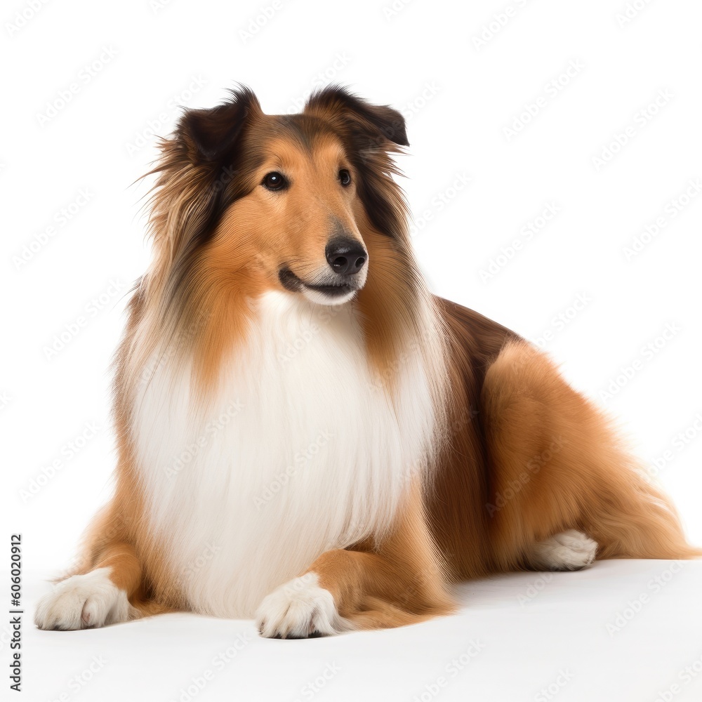 Collie dog isolated on white background. Generative AI