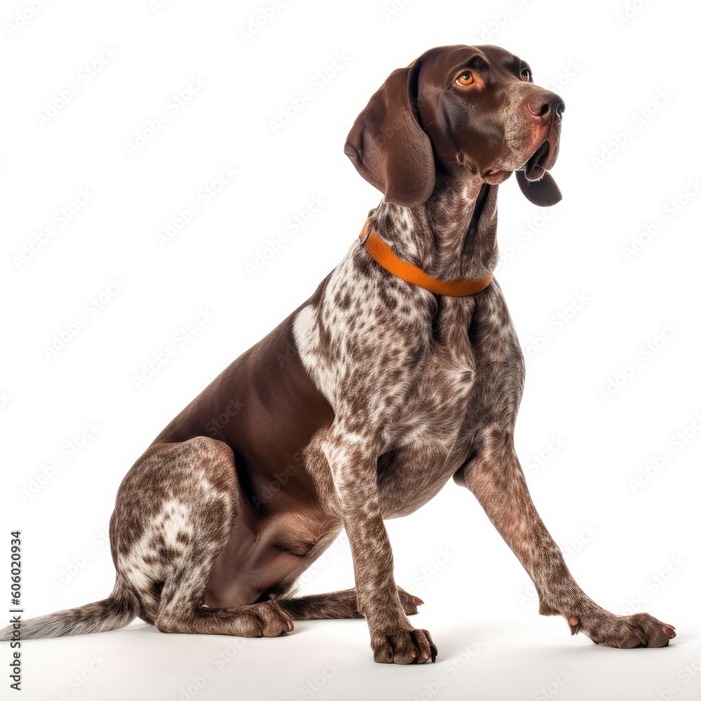 German Shorthaired Pointer dog isolated on white background. Generative AI