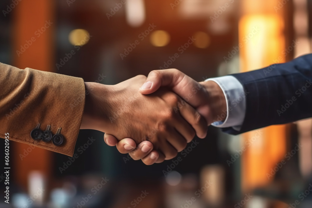 Businessman handshake for teamwork of business merger and acquisition, successful negotiate, hand shake. AI generative Businessman handshake for teamwork of business merger and acquisition, successful negotiate, hand shake. AI generative