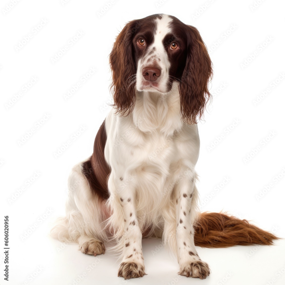 English Springer Spaniel dog isolated on white background. Generative AI