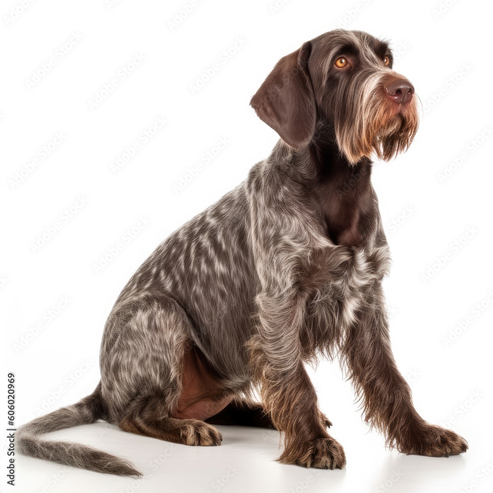 German Wirehaired Pointer dog isolated on white background. Generative AI