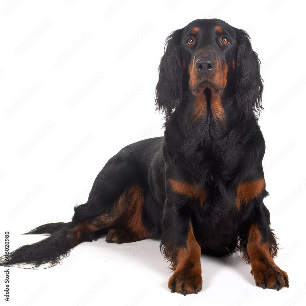 Gordon Setter dog isolated on white background. Generative AI Gordon Setter dog isolated on white background. Generative AI