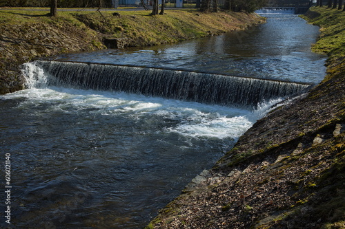 Weir on the river Uhlava at Nyrsko, Czech republic, Europe 