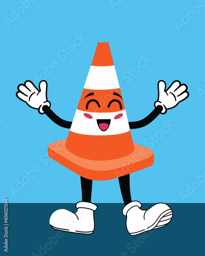 Vector illustration of traffic cone cartoon. Flat design and vector of traffic cone cartoon.