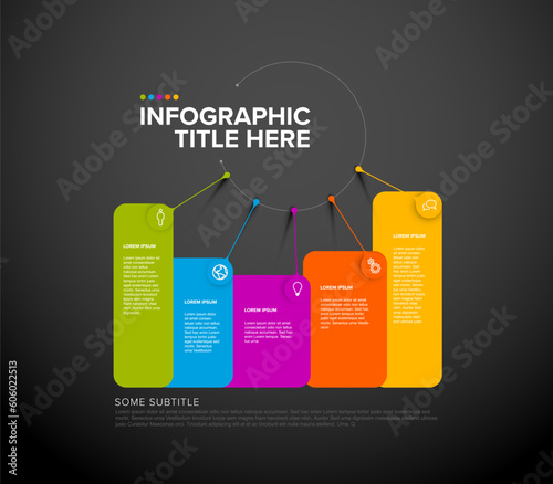Vector dark multipurpose Infographic template made from lines, blocks, pointers  and icons