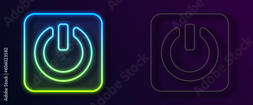 Glowing neon line Power button icon isolated on black background. Start sign. Vector
