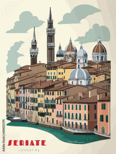 Seriate: Beautiful vintage-styled poster of with a city and the name Seriate in Lombardy photo