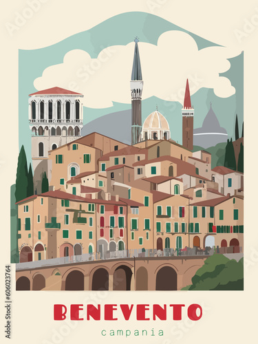 Принти на полотні Benevento: Beautiful vintage-styled poster of with a city and the name Benevento