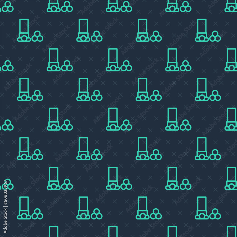 Green line Cartridges icon isolated seamless pattern on blue background. Shotgun hunting firearms cartridge. Hunt rifle bullet icon. Vector Green line Cartridges icon isolated seamless pattern on blue background. Shotgun hunting firearms cartridge. Hunt rifle bullet icon. Vector