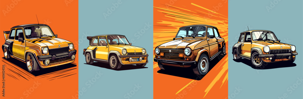 Cartoon orange rally car. Vector illustration. Vector illustration.