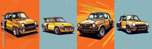 Cartoon orange rally car. Vector illustration. Vector illustration.