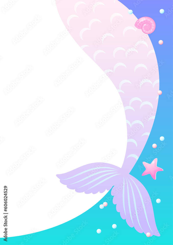 Under the sea background template. Cute frame of mermaid tails with white blank space